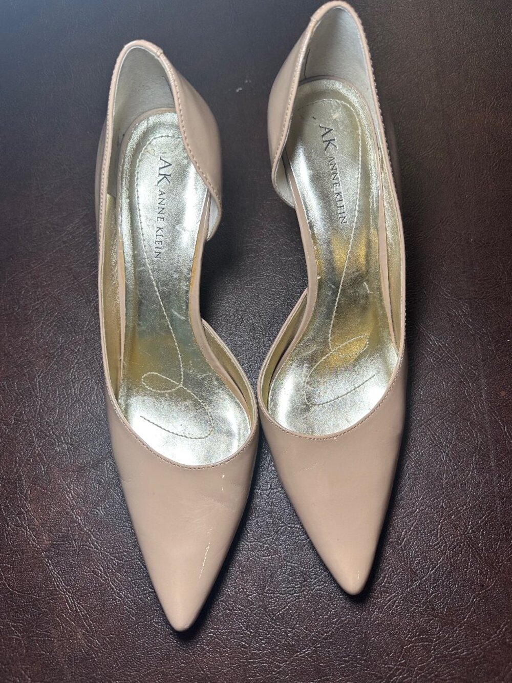Anne Klein Nude Patent Leather Pointed Toe D'Orsay Heels - Size 9.5
